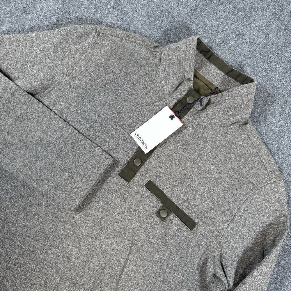 New Untuckit Pullover Mens L Gray Parkson Mock Neck Sweater Snap Button Fleece